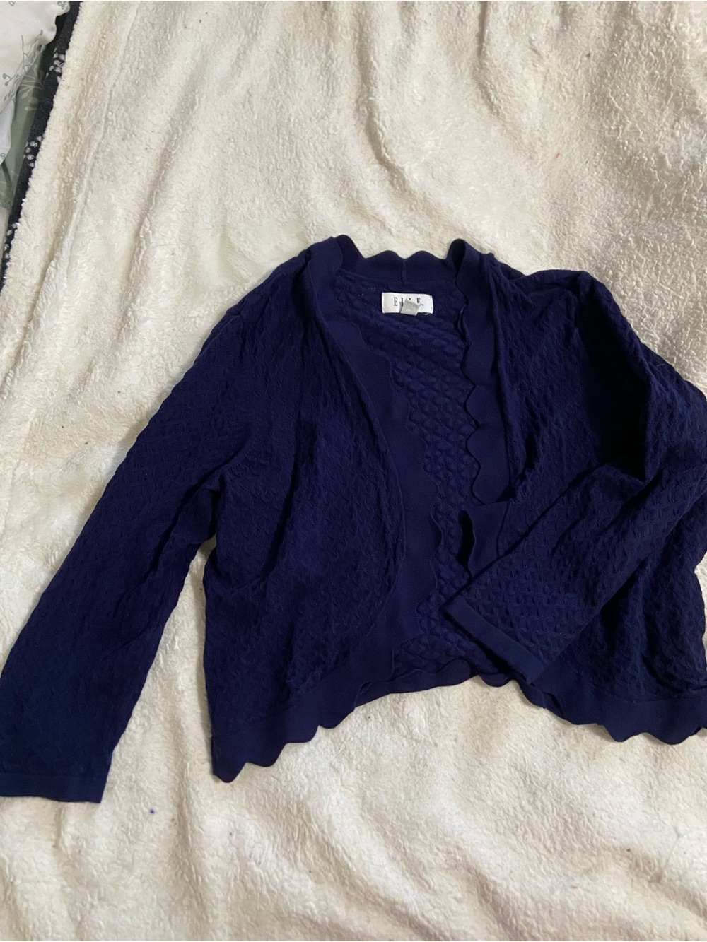 Elle Navy Scalloped Open-Front Cardigan